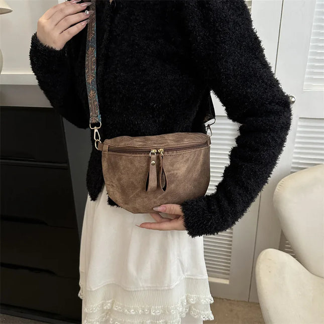 Brown Fanny Pack Crossbody Bag: PU Leather Women's Chest Bag with Wide Strap | Hobo Style