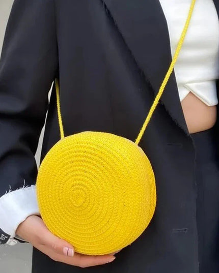 Summer Woven Straw Crossbody Bag for Women | Fashion Round Handmade Rattan Beach Small Handbag (Travel Female Shoulder Bag)