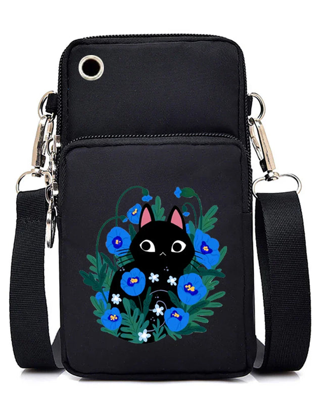 Women's Handbags Black Explosive Coffee Cat Messenger Bags | Female Cartoon Shoulder Bag Purse (Fashion Mobile Phone Crossbody Bags)