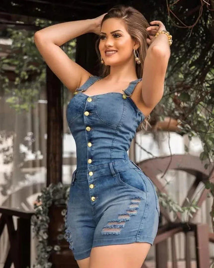 IDress Women Summer Blue Jeans Playsuit Jumpsuits for Women 2023 Combinaison Short Femme Sexy Bodycon Denim Overalls Combishort