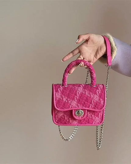 Rose Pink Women Lock Shoulder Bags Luxury Plaid Ladies Small Square Crossbody Bag Fashion Design Female Clutch Purse Handbags