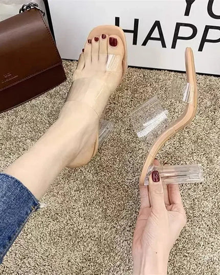 Summer Women Pumps Sandals PVC Jelly Slippers Open Toe High Heels Women Transparent Perspex Slippers Shoes Heel Clear Sandals