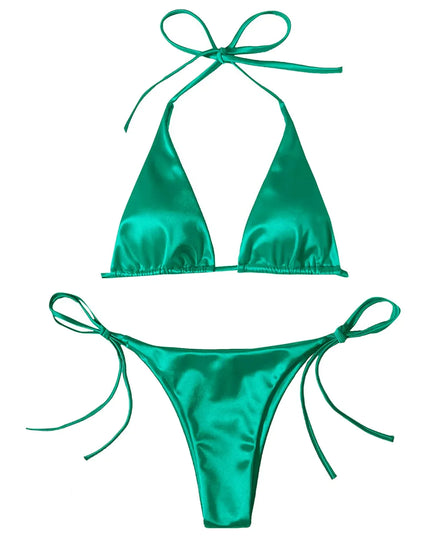 ShimmerWave: Luxe Satin Brazilian Bikini Set