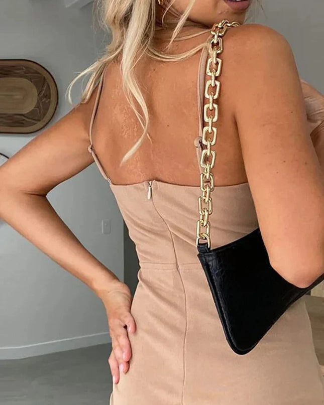 Summer Slim Elegant Solid Party Dress Women Fashion High Street Backless Zipper Dress New Sexy Sling Hollow Split Midi Dresses