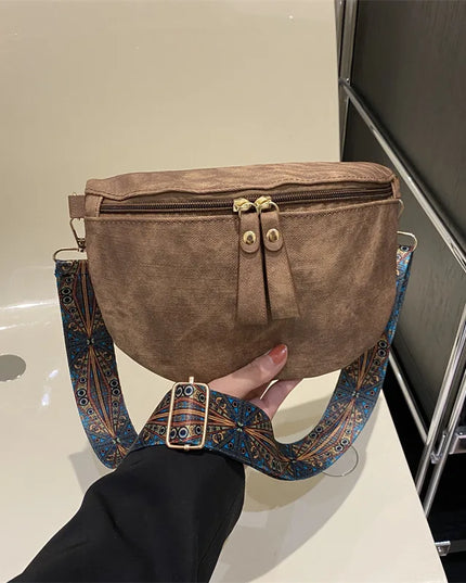 Brown Chest Bag with Wide Strap | Leather Waist Bag Fanny Pack | Crossbody Shoulder Bag for Women