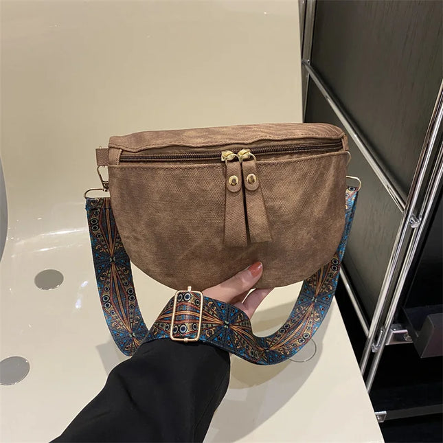 Brown Chest Bag with Wide Strap | Leather Waist Bag Fanny Pack | Crossbody Shoulder Bag for Women
