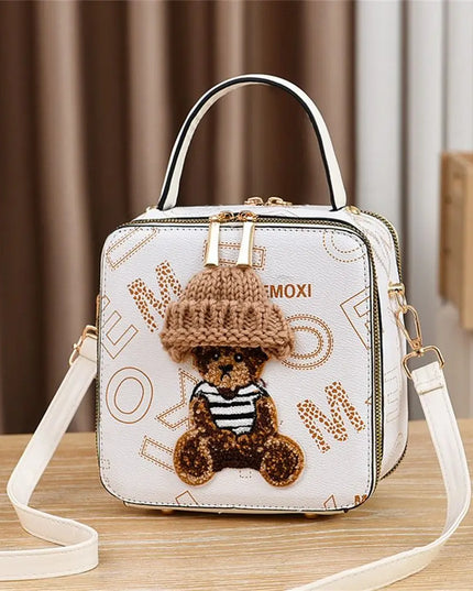 PU Leather Shoulder Bags | Fashion Simple Cute Cartoon Bear Crossbody Bag & Messenger Bag (Women's Small Square Handbags)