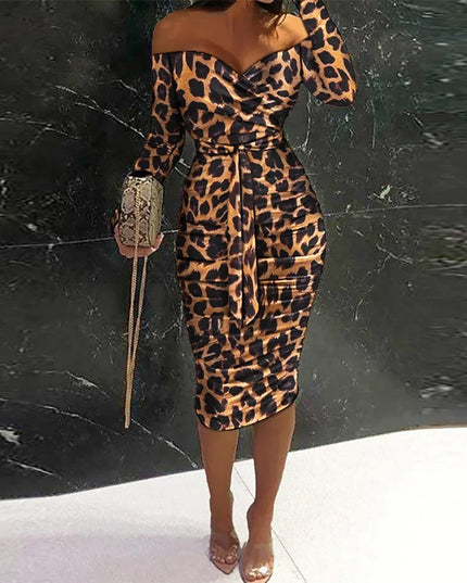 Spring Elegant Off The Shoulder Belted Bodycon Dress