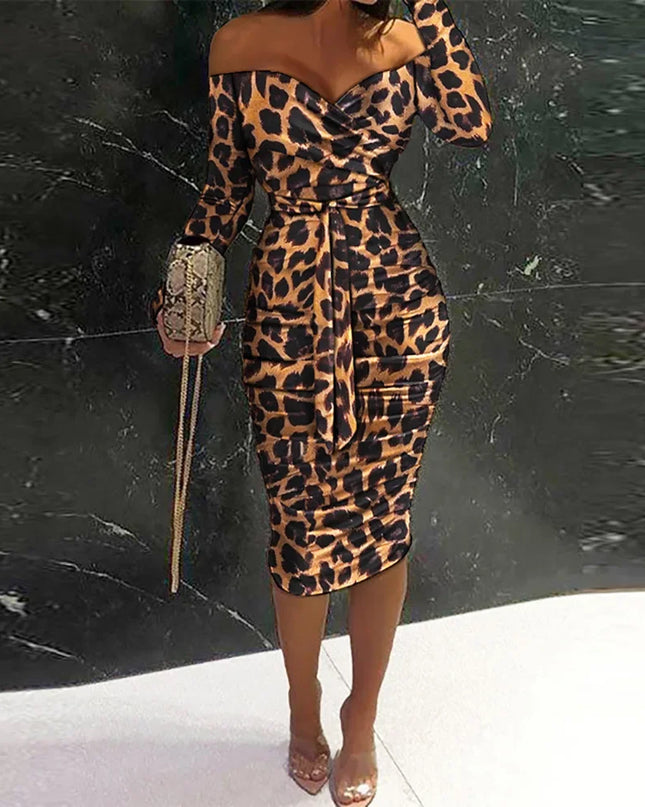 Spring Elegant Off The Shoulder Belted Bodycon Dress