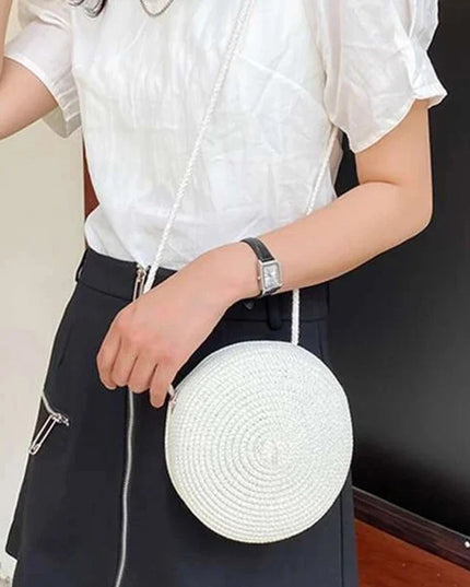 Summer Woven Straw Crossbody Bag for Women | Fashion Round Handmade Rattan Beach Small Handbag (Travel Female Shoulder Bag)