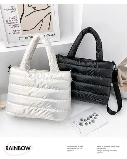 Puffer Tote Bags: White and Black Quilted Handbags for Women - Shoulder & Crossbody Bags