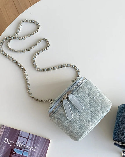 Mini Denim Crossbody Bags for Women | Lingge Chains Shoulder Bag & Fashion Brands Box Bag (Lipstick Coins Purses & Handbags)