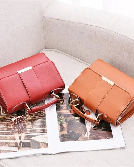 Red & Tan Leather Shoulder Bags: Women's Crossbody Handbags with Top Handle - Luxury Fashion Accessory