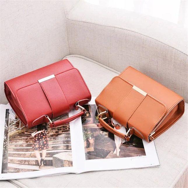Red & Tan Leather Shoulder Bags: Women's Crossbody Handbags with Top Handle - Luxury Fashion Accessory