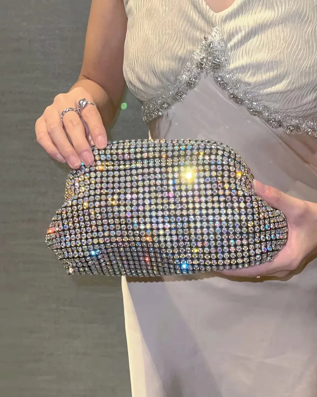 Luxury Glitter Cloud Bag Women's Handbag | Crystal Shiny Rhinestones Diamond Evening Bag (Wedding Party Clutch Purse Shoulder Bag)