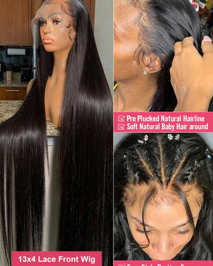 Glueless Preplucked Human Hair Wigs Ready To Wear And Go Brazilian Bone Straight 13x4 HD Lace Frontal Human Hair Wig For Women