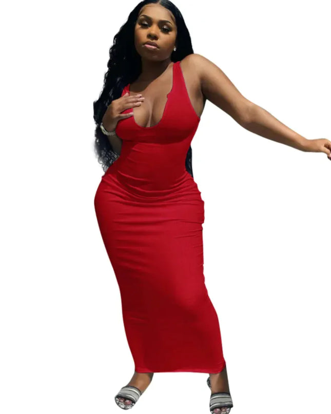 Deep V-Neck Camisole Maxi Dress