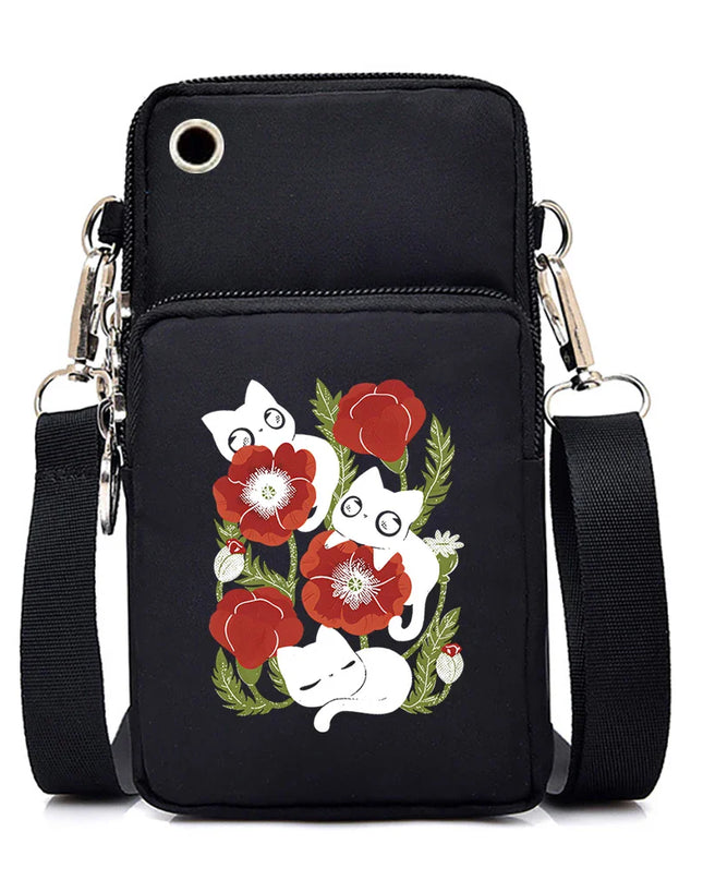 Women's Handbags Black Explosive Coffee Cat Messenger Bags | Female Cartoon Shoulder Bag Purse (Fashion Mobile Phone Crossbody Bags)