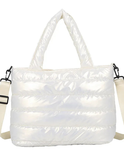 New Puffer Tote Bag for Women | Quilted Puffy Handbag & Lightweight Down Cotton Padded Shoulder & Crossbody Bag