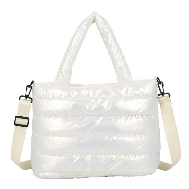 New Puffer Tote Bag for Women | Quilted Puffy Handbag & Lightweight Down Cotton Padded Shoulder & Crossbody Bag