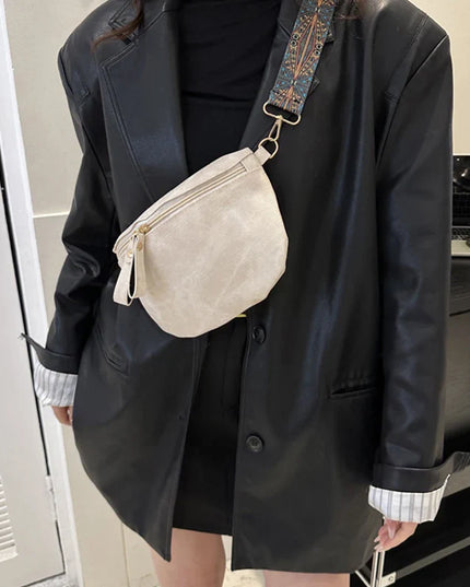 Beige Fanny Pack Crossbody: Women's Designer PU Leather Chest Waist Bag with Wide Strap. Stylish Hobo Solid Color Satchel by Pretty Melanin