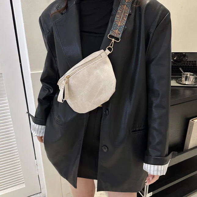 Beige Fanny Pack Crossbody: Women's Designer PU Leather Chest Waist Bag with Wide Strap. Stylish Hobo Solid Color Satchel by Pretty Melanin