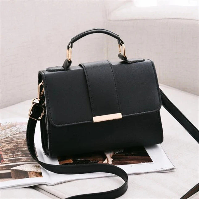 Black PU Leather Shoulder Bag: Women's Crossbody Handbag with Top Handle, Flap Design