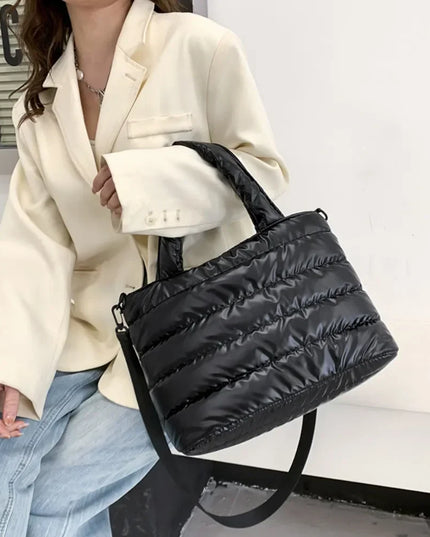 Black Puffer Tote Bag for Women: Quilted, Lightweight, Shoulder & Crossbody Style | Pretty Melanin Boutique
