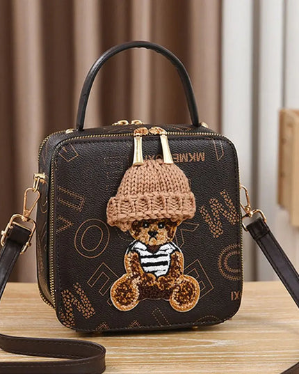 PU Leather Shoulder Bags | Fashion Simple Cute Cartoon Bear Crossbody Bag & Messenger Bag (Women's Small Square Handbags)
