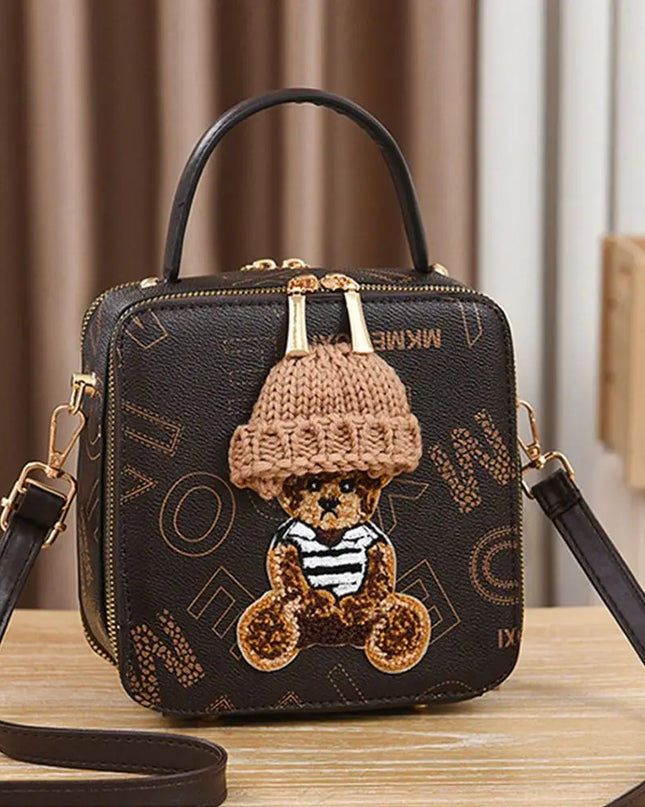 PU Leather Shoulder Bags | Fashion Simple Cute Cartoon Bear Crossbody Bag & Messenger Bag (Women's Small Square Handbags)
