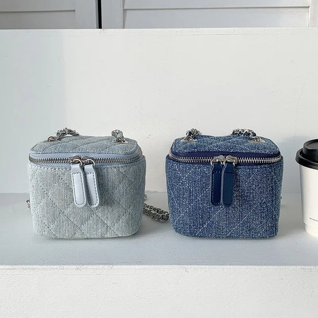 Mini denim crossbody bags for women, Lingge quilted chain shoulder bags