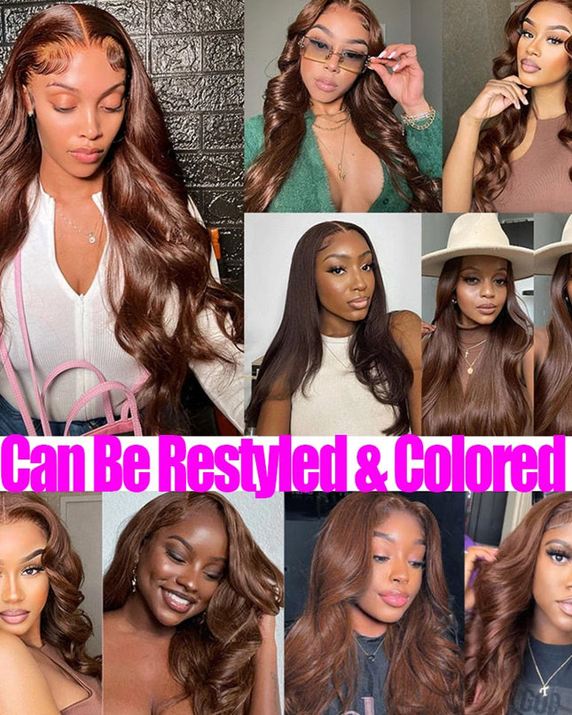 Chocolate Brown Bone Straight Human Hair Bundles with 4x4 Lace Closure Frontal Remy Brazilian Hair Weave Bundles with Closure