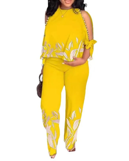 New Women Two Piece Set Plus Size Fashion Short Sleeve
