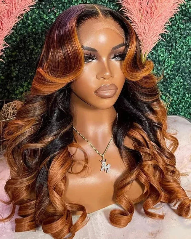 4x4 Lace Closure Wig Ombre Ginger Brown Colored Pre-Plucked 13x6 HD Transparent Lace Frontal Wig Wave Human Hair Orange Ginger