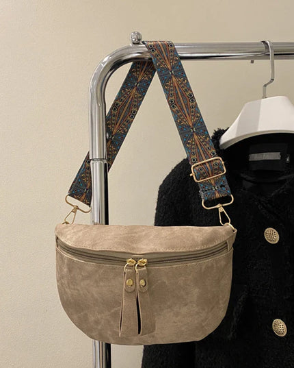 Beige Hobo Bag with Wide Strap - Pretty Melanin Boutique: Stylish women's chest & waist bag in soft PU leather, solid color, pillow shape.