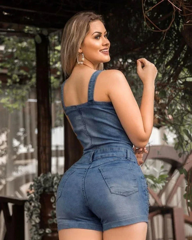 IDress Women Summer Blue Jeans Playsuit Jumpsuits for Women 2023 Combinaison Short Femme Sexy Bodycon Denim Overalls Combishort