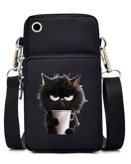 Women's Handbags Black Explosive Coffee Cat Messenger Bags | Female Cartoon Shoulder Bag Purse (Fashion Mobile Phone Crossbody Bags)