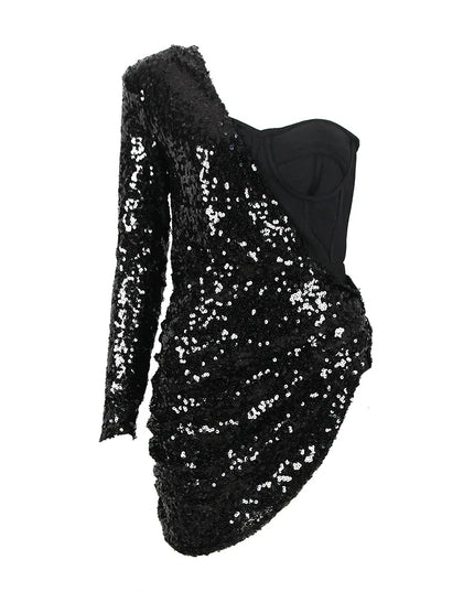 Goddess Sequin One Shoulder Mini Dresses