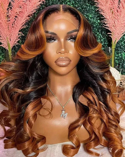 4x4 Lace Closure Wig Ombre Ginger Brown Colored Pre-Plucked 13x6 HD Transparent Lace Frontal Wig Wave Human Hair Orange Ginger