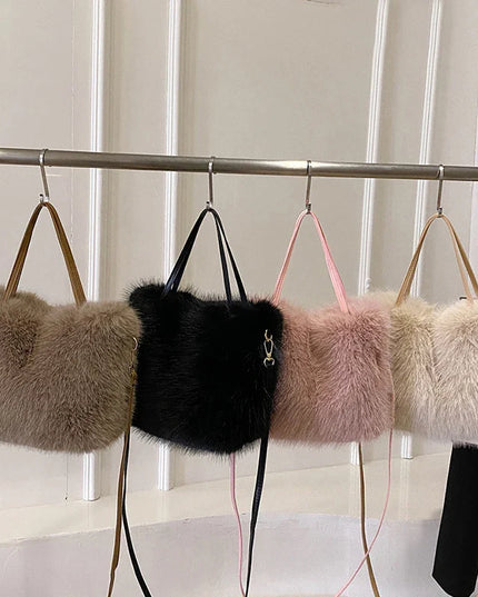 Faux Fur Tote Bags for Women: Plush Winter Handbags, Crossbody & Shoulder Bags - Brown, Black, Pink, Cream
