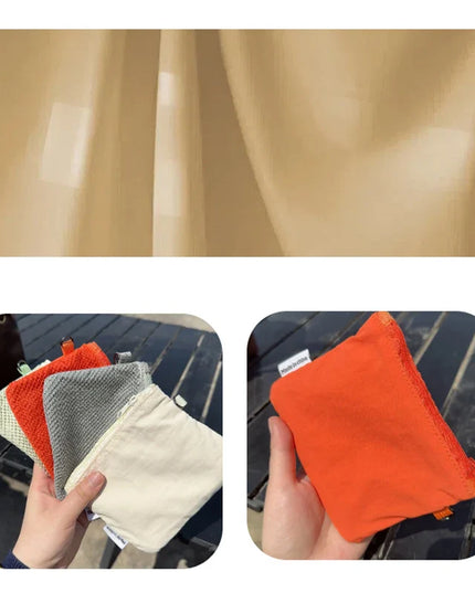 Orange, gray, and beige mesh coin purses, card holders, and travel makeup bags