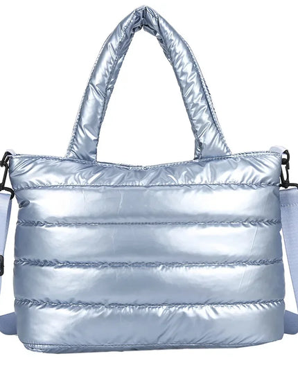 Light Blue Puffer Tote Bag: Quilted Handbag, Shoulder & Crossbody Bag for Women - Lightweight & Padded