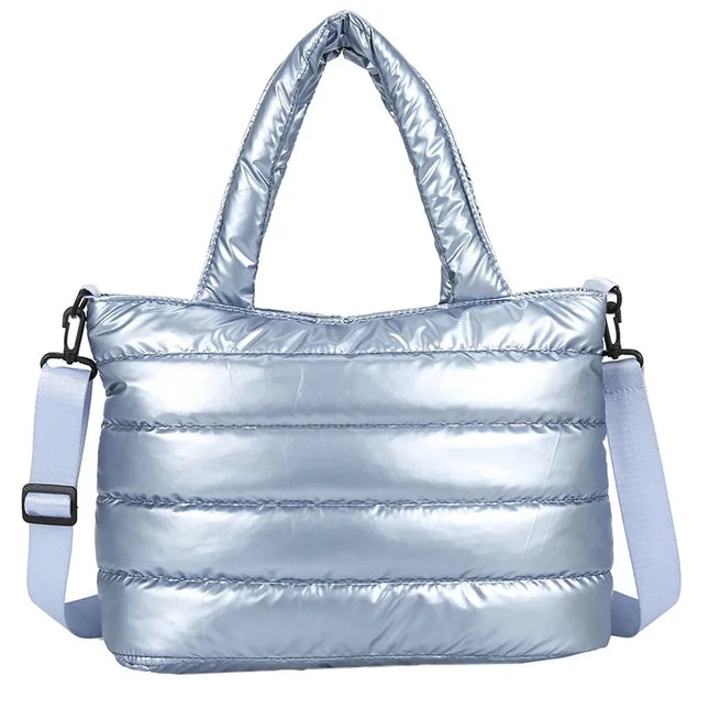 Light Blue Puffer Tote Bag: Quilted Handbag, Shoulder & Crossbody Bag for Women - Lightweight & Padded