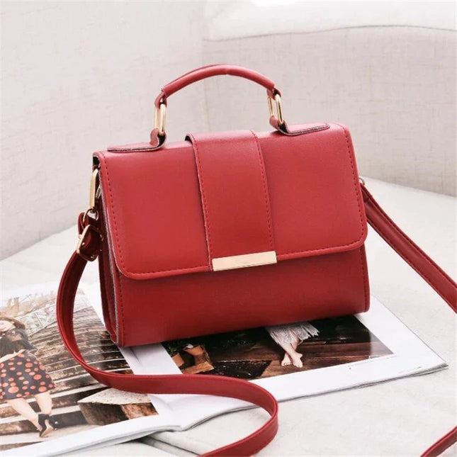 Red Crossbody Bag Women's Fashion PU Leather Shoulder Bag | Top Handle Handbag