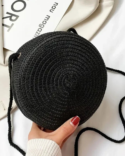 Summer Woven Straw Crossbody Bag for Women | Fashion Round Handmade Rattan Beach Small Handbag (Travel Female Shoulder Bag)