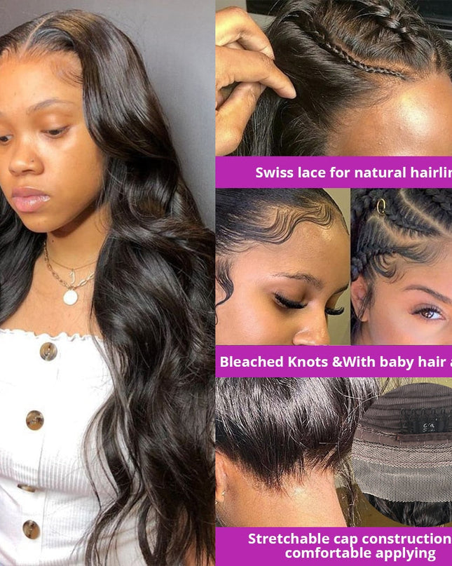 Body Wave Lace Frontal Wig Brazilian Transparent 13x4 Lace Front Human Hair Wigs For Black Women Loose Water Wavy Wig PrePlucked