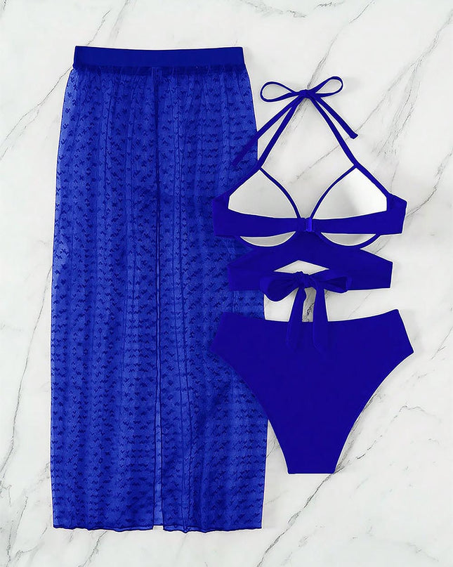 Sensual  Three Pieces Bikini with Mesh Skirt Three Pieces Swimsuit | ZAKAPOP