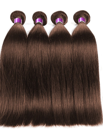 Chocolate Brown Bone Straight Human Hair Bundles with 4x4 Lace Closure Frontal Remy Brazilian Hair Weave Bundles with Closure