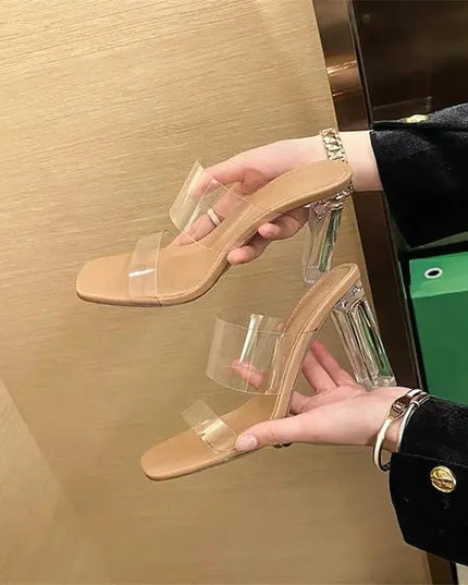 Summer Women Pumps Sandals PVC Jelly Slippers Open Toe High Heels Women Transparent Perspex Slippers Shoes Heel Clear Sandals
