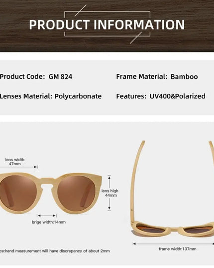 GM Natural Bamboo Sunglasses Women Polarized UV400 Brand Designer Classic Sun glasses Men Vintage Wooden Sunglasses S824